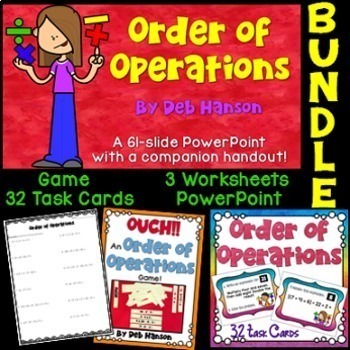Preview of Order of Operations Bundle: Worksheets, Task Cards, Game, PowerPoint