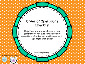 Preview of Order of Operations Checklist