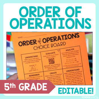 Preview of Order of Operations 5th Grade Math Choice Board - Editable Extension Activities