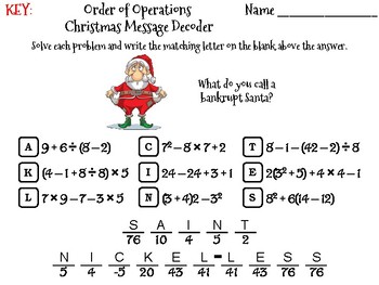 Order of Operations Christmas Math Activity: Message Decoder by Science ...