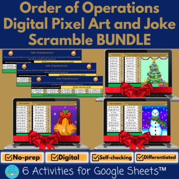 Preview of Order of Operations Christmas Math Digital Pixel Art and Joke Scramble BUNDLE