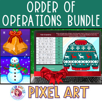 Preview of Order of Operations Christmas Math Winter Pixel Art Activities Digital BUNDLE