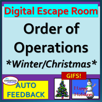 Preview of Order of Operations - Christmas Winter Math Digital Escape Room Review Activity