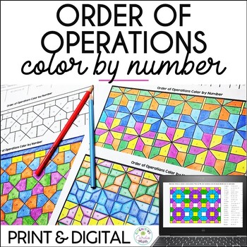 Preview of Order of Operations Color by Number 6th Grade Math Worksheets, Digital Resources