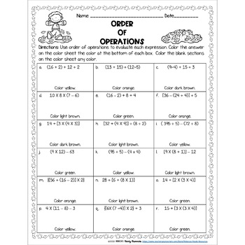 Order Of Operations Worksheets Color By Number Fall Theme Tpt