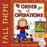 Order of Operations Worksheets: Color by Number-Fall Theme