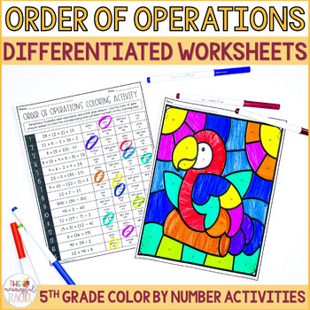 Preview of Order of Operations Color by Number Activities Worksheets | No Exponents 5.OA.1