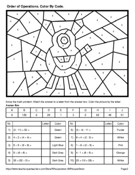 Back to School Color by Code Math Activities: Order of Operations