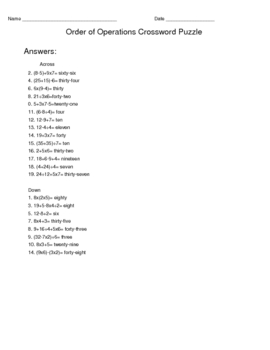 operations crossword puzzle order grades elementary