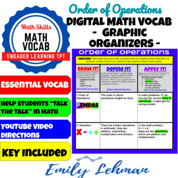 Preview of Order of Operations- DIGITAL - Math Vocabulary Graphic Organizer w/YouTube Video