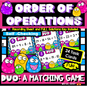 Preview of Order of Operations DUO Matching GAME ACTIVITY | No Grouping|  4 numbers