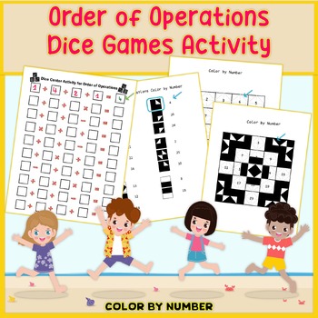 Preview of Math Mania: Order of Operations Dice Games Activity & Color by Number Worksheets