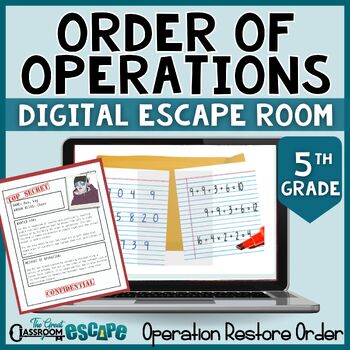 Preview of Order of Operations Digital Escape Room 5th Grade Self-Checking Math Activity