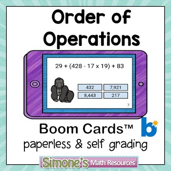 Preview of Order of Operations Digital Interactive Boom Cards Distance Learning