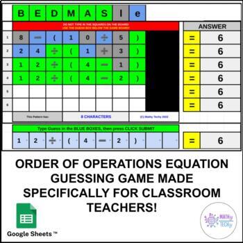 Preview of Order of Operations Editable Puzzle Guessing Game Google Sheets