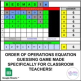 Order of Operations Editable Puzzle Guessing Game Google Sheets
