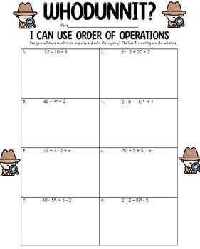Preview of Order of Operations Editable Whodunnit | Positives Only | PEMDAS | No Negatives