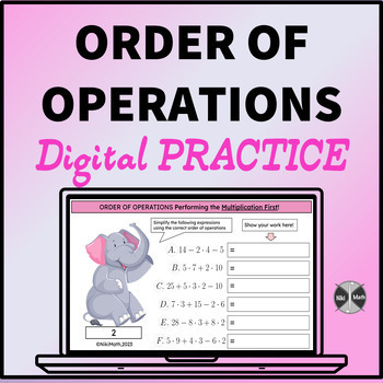 Preview of Order of Operations - Elephant Themed Digital Practice (36 problems)