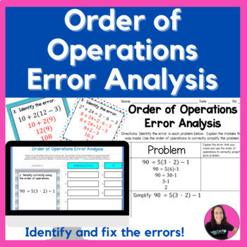 Preview of Order of Operations Error Analysis Digital and Printable Activity