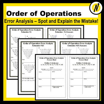 Preview of Order of Operations Error Analysis - Spot the Mistake Challenges or Extensions