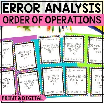 Preview of Order of Operations Error Analysis Task Cards Print and Digital Activity