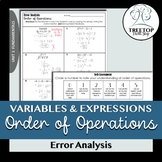 Order of Operations - Error Analysis - Variables and Expressions