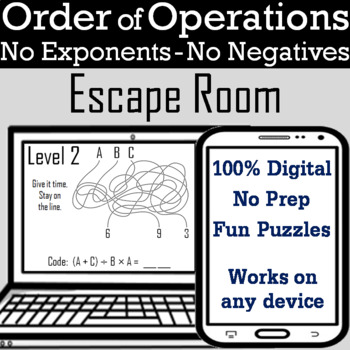 Preview of Order of Operations Activity Digital Escape Room Game: No Exponents No Negatives