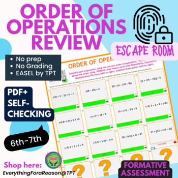 Preview of Order of Operations Escape Room REVIEW + PDF + EASEL