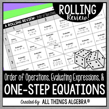 Preview of Order of Operations, Evaluating Expressions, One-Step Equations | Rolling Review