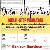 Order of Operations Evaluation: Differentiated 3 versions + KEY