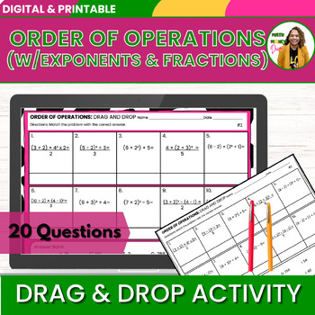 Preview of Order of Operations: Exponents & Fractions 6th Grade Math Digital Drag and Drop