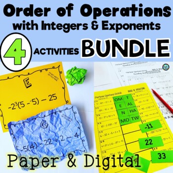 Preview of Order of Operations Exponents & Integers Activities BUNDLE | PAPER & DIGITAL