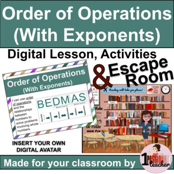 Preview of Order of Operations with Exponents | Lesson and Activities | Escape Room