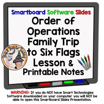 Preview of Order of Operations Family Trip to Six Flags Smartboard Slides & Printable Notes
