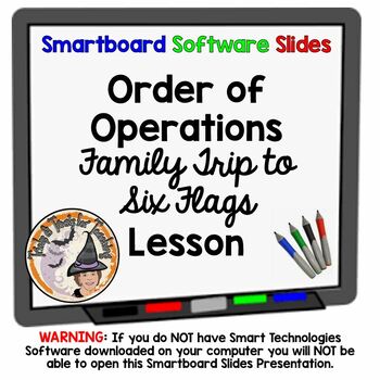 Preview of Order of Operations Smartboard Lesson using "Family Trip to Six Flags" Story