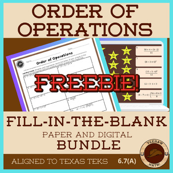 Preview of Order of Operations Fill-in-the-Blank Bundle Freebie(Paper/Digital)