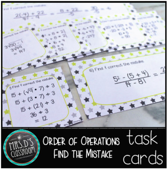 Preview of Order of Operations Find the Mistake Cards