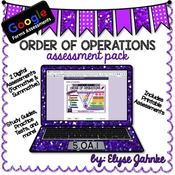 Preview of Order of Operations Google Forms Assessment Pack - 5.OA.1 {Digital & Print}