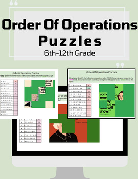 Preview of Order of Operations Google Sheets Puzzle