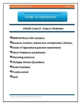 Preview of Order of Operations - Grade 3 to 4 - Easy to Moderate Basic Operations