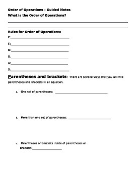 Preview of Order of Operations Guided Notes (For Use With PP Presentation)