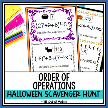Preview of Order of Operations Halloween Scavenger Hunt Activity -QR Codes Optional