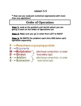 Preview of Order of Operations Handout
