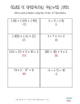 my homework lesson 2 order of operations answer key