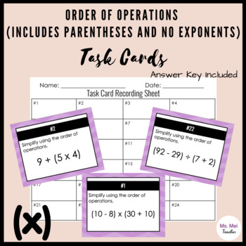 Preview of Order of Operations (Includes Parentheses and No Exponents) Task Cards