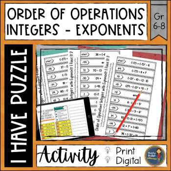 Preview of Order of Operations Integers & Exponents I Have It Math Cut & Paste - No Prep
