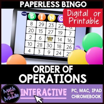 Preview of Order of Operations Interactive Digital Bingo Game - Distance Learning