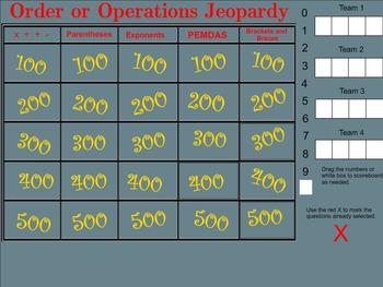 Preview of Order of Operations Jeopardy - Smartboard