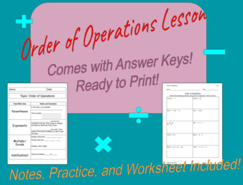 Preview of Order of Operations Lesson