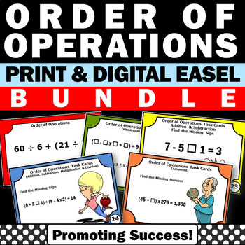 Preview of Order of Operations Activity BUNDLE 5th 6th Grade Math Review Centers Task Cards